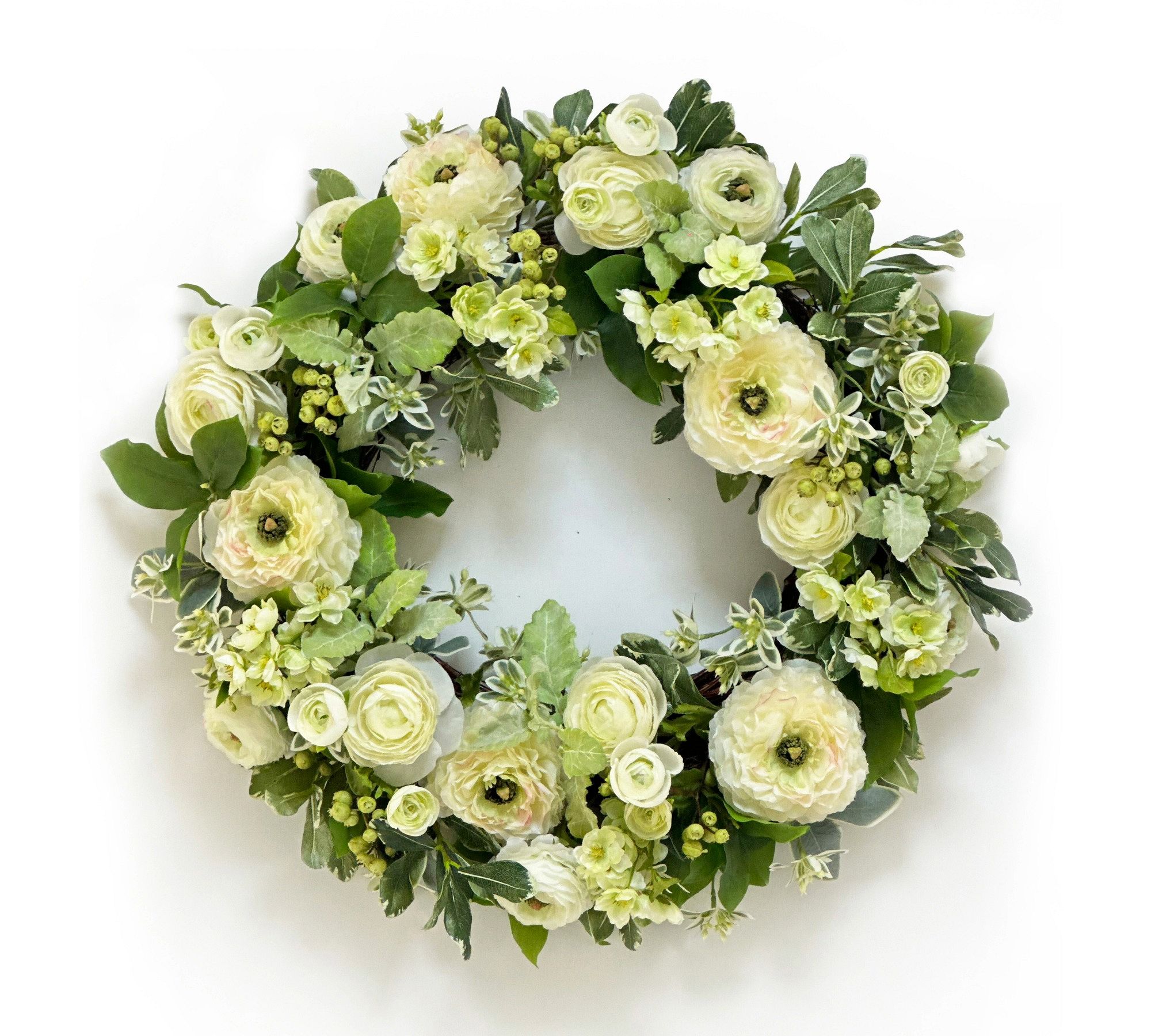 Handcrafted Faux Ranunculus Wreath thumbnail 4