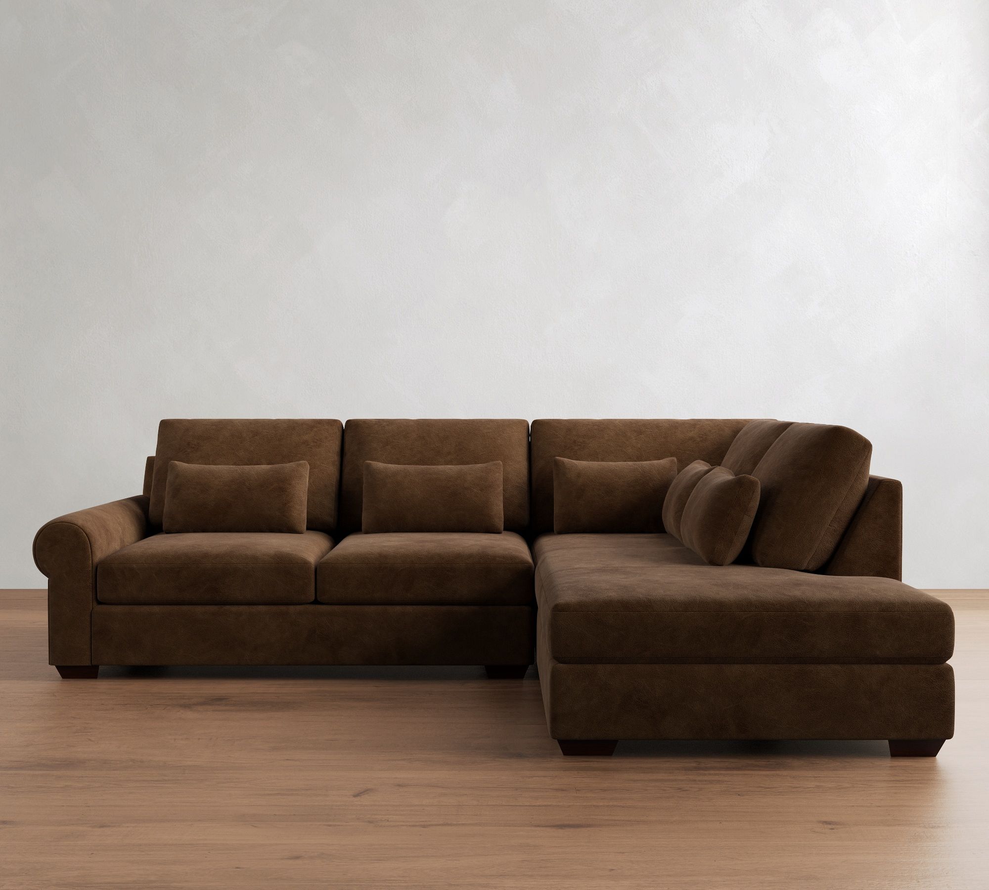 Big Sur Roll Arm Deep Seat Leather Return Bumper Sectional (122"&ndash;154")