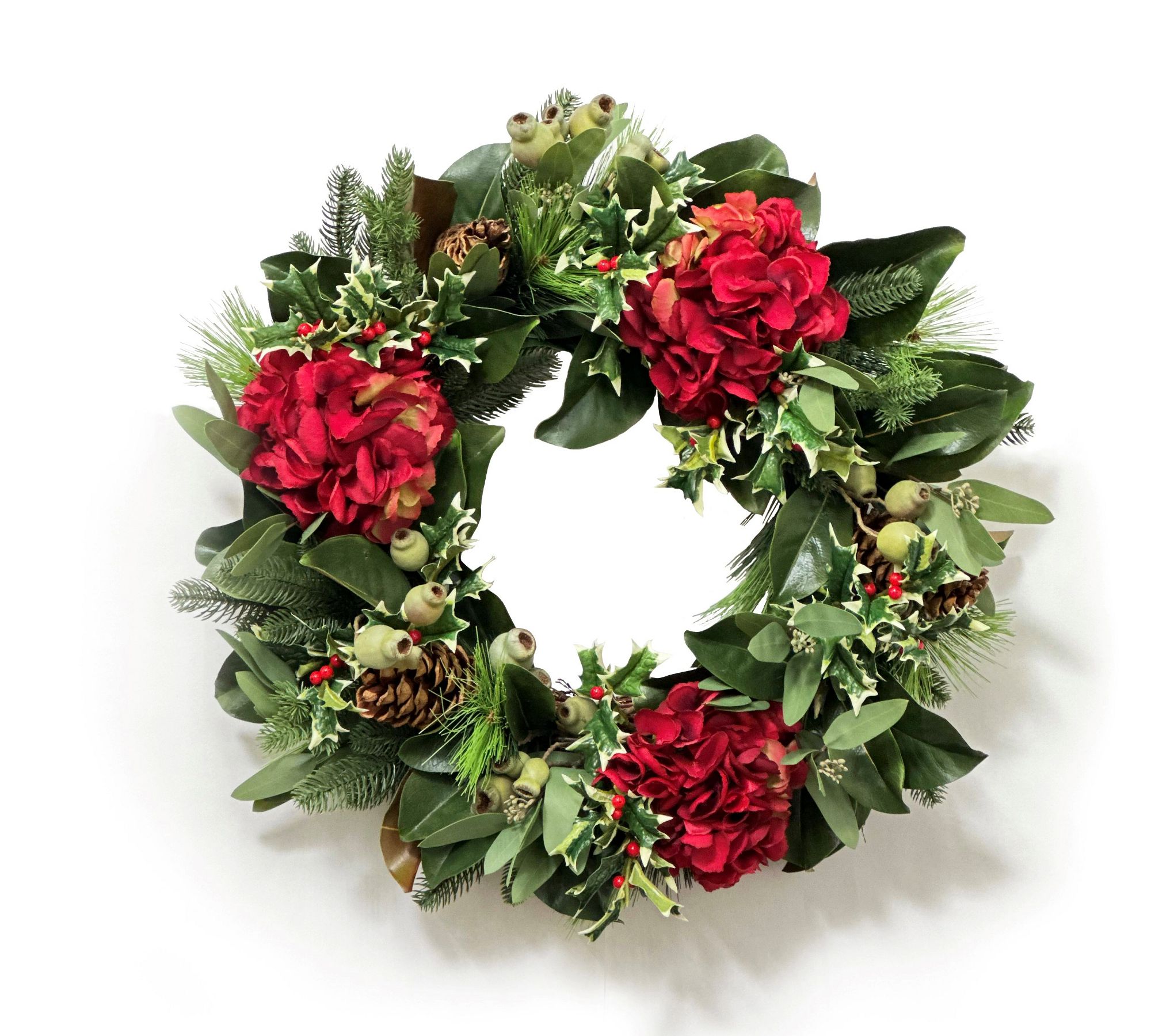 Handcrafted Faux Hydrangea Holiday Wreath