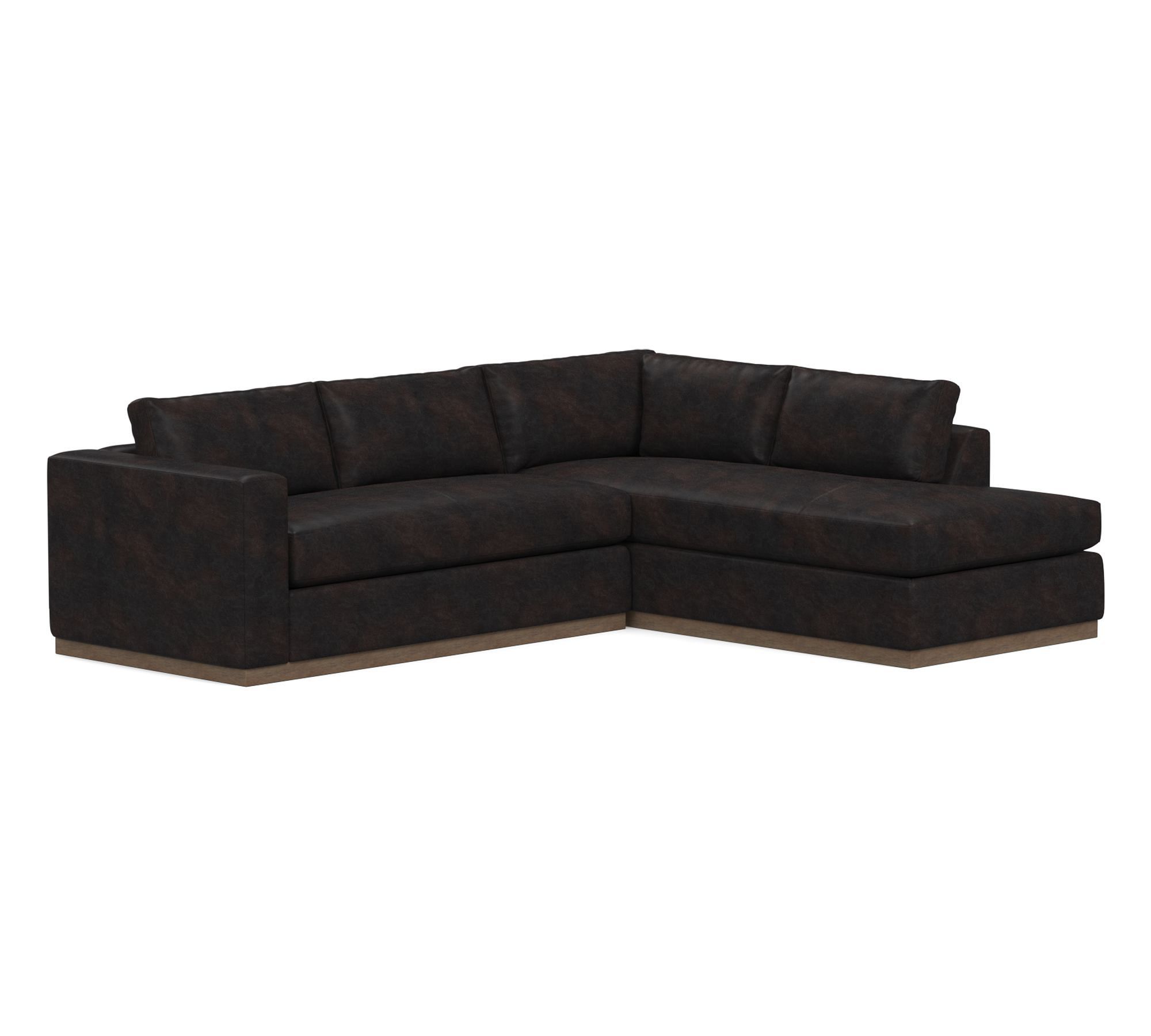 Carmel Wide Arm Leather Wood Base Return Bumper Sectional (113"&ndash;125")
