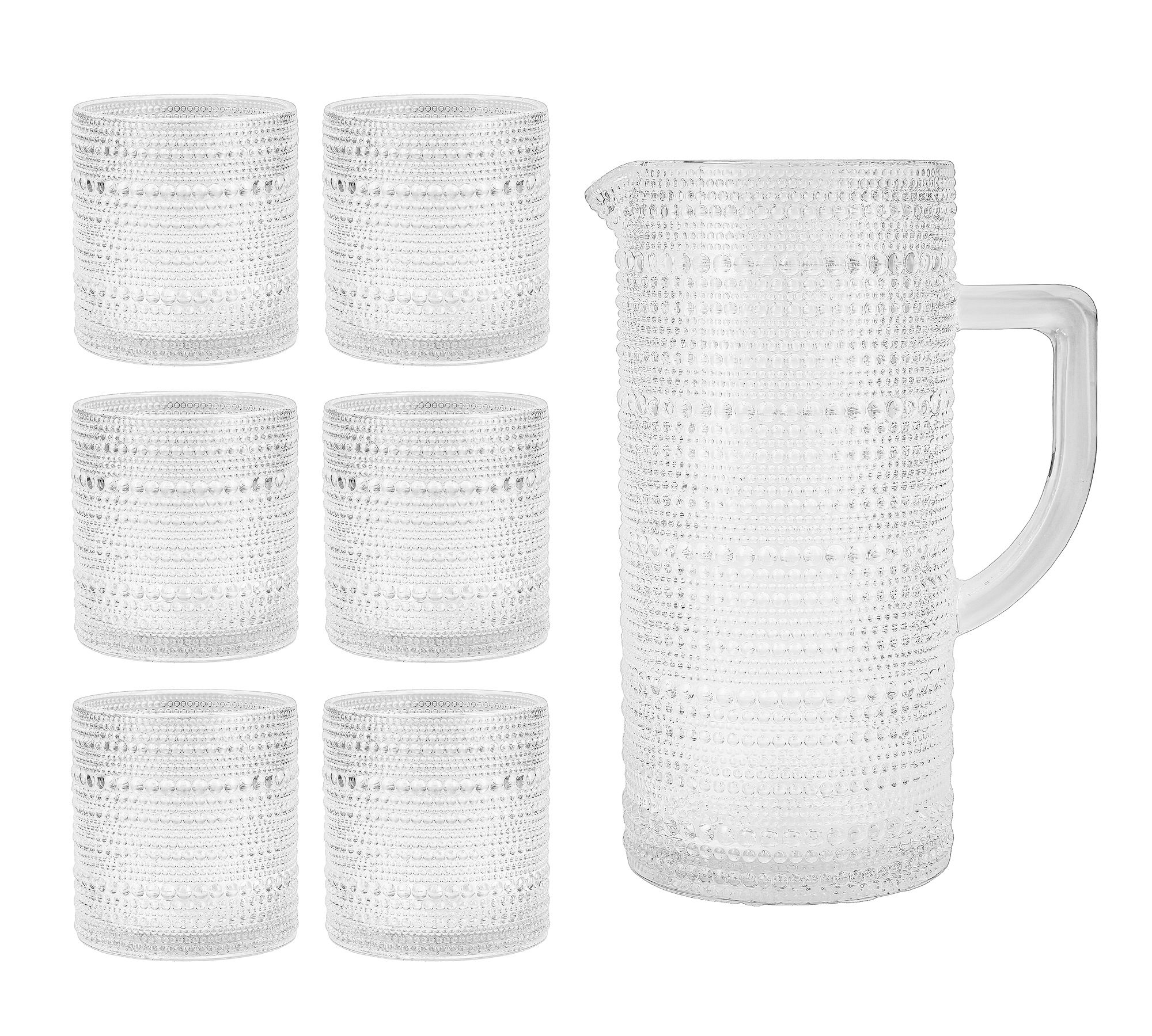 Jupiter Beaded Glass Pitcher with 6 Double Old Fashioned Glasses