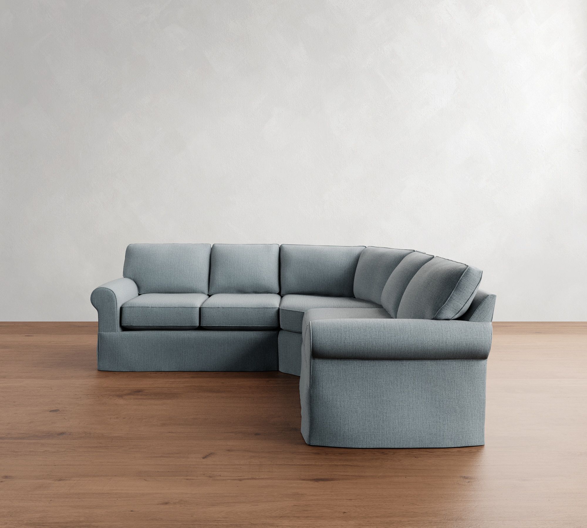 Buchanan Roll Arm Slipcovered 3-Piece L-Shaped Curved Wedge Sectional (100")