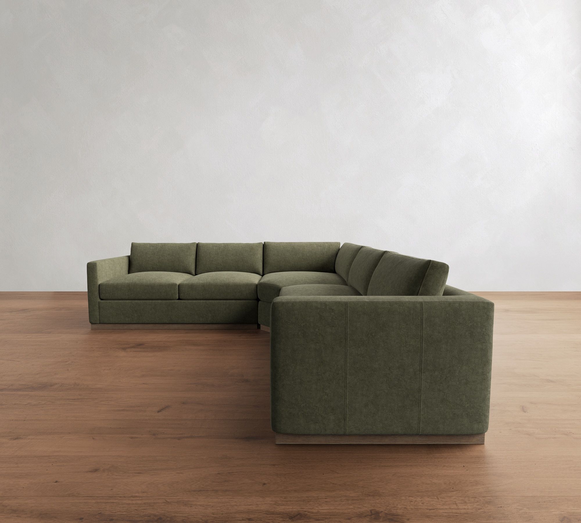 Carmel Slim Arm Leather Wood Base 3-Piece L-Shaped Wedge Sectional (120"&ndash;133")