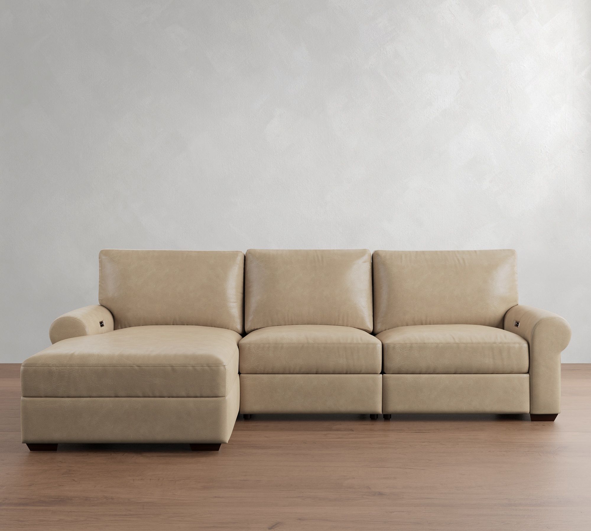 Big Sur Roll Arm Leather Power Reclining Chaise Sectional (116"-128")