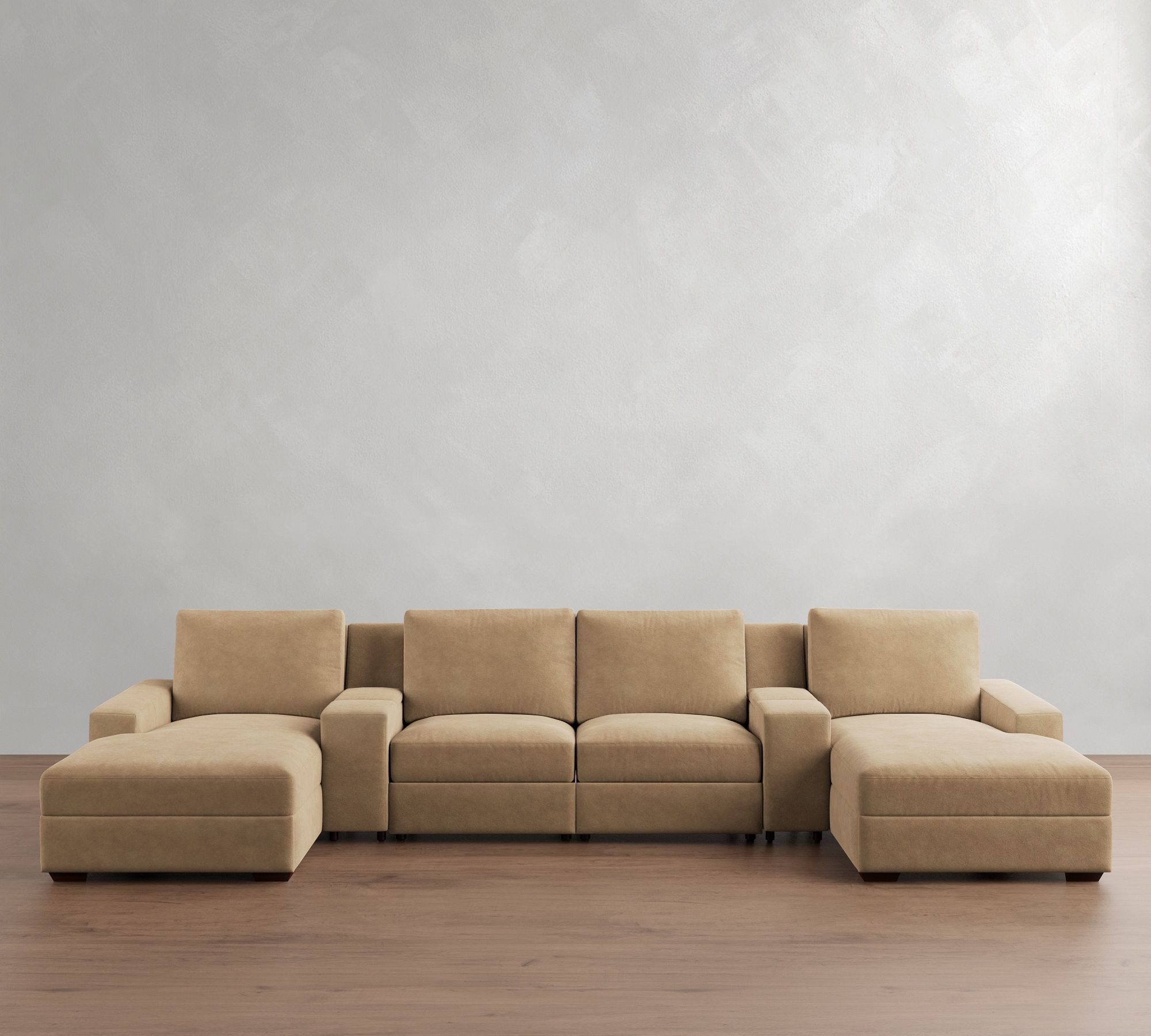 Big Sur Square Arm Leather Power Reclining Double Chaise Sectional (146"-170")