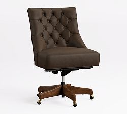 Open Box: Hayes Tufted Leather Swivel Desk Chair - Churchfield Chocolate, Brown Wash