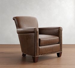 Open Box: Irving Roll Arm Leather Armchair with Nailheads (33") - Statesville Molasses, Coffee