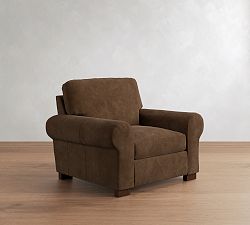 Open Box: Turner Roll Arm Leather Small Armchair (42") - Gravel Chocolate, Dark Walnut
