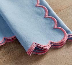 Scallop Border Cotton/Linen Napkins - Set of 4