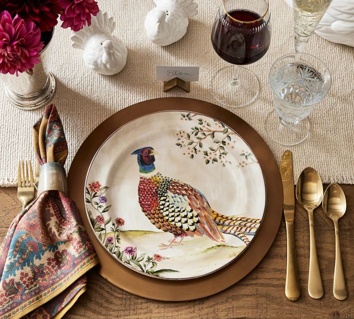  Dinnerware　Harvest Festival　プレート Assorted Botanical Harvest Bird Dinner Plate Sets | Pottery Barn