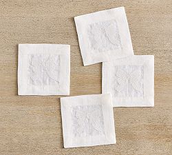 Monique Lhuillier Hope Bow Embroidered Cocktail Napkins - Set of 4