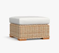 Open Box: Huntington All-Weather Wicker Outdoor Ottoman with Cushion (27") - Natural