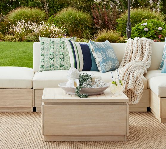 Indio Eucalyptus Modern Platform Outdoor Coffee Table with Storage (33