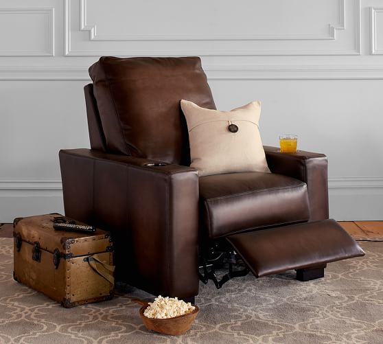 Turner Square Arm Leather Media Single Chair by Pottery Barn