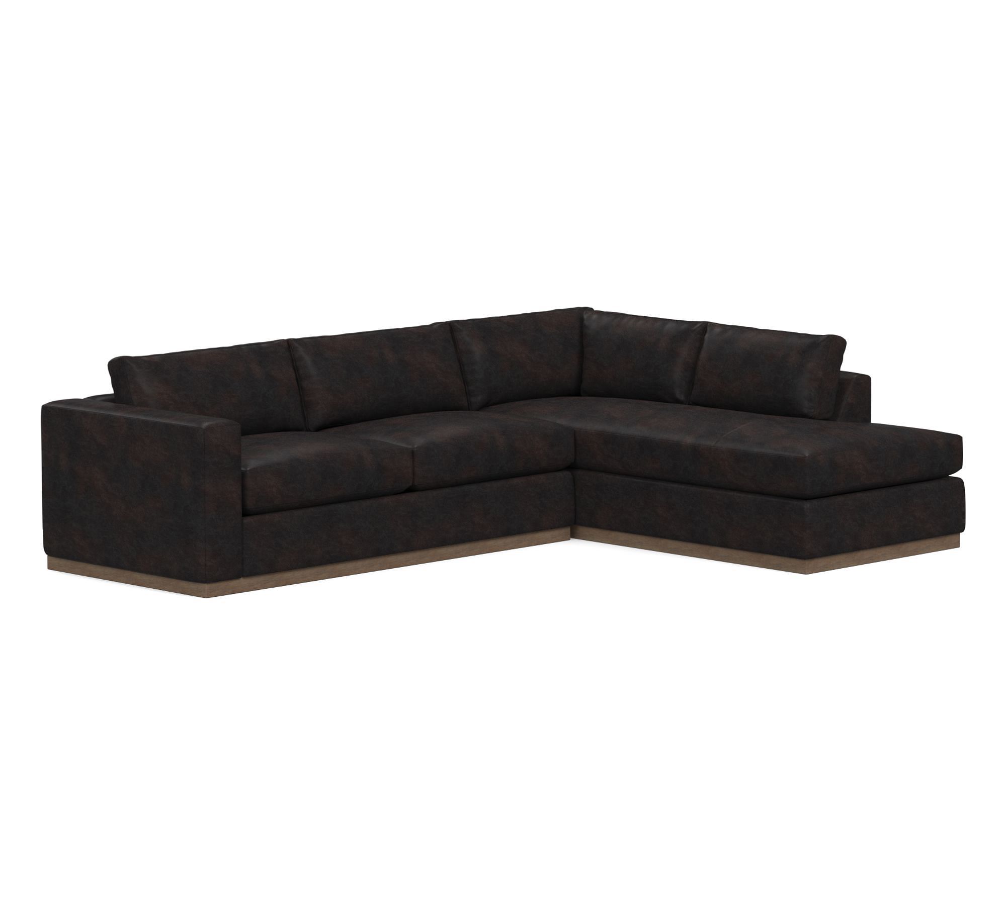 Carmel Wide Arm Leather Wood Base Return Bumper Sectional (113"&ndash;125") - thumbnail 10