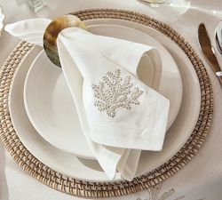 Coral Shimmer Embroidered Cotton Napkins - Set of 4