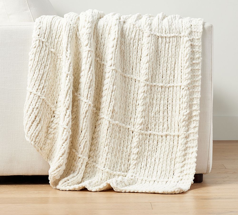 Chenille Windowpane Throw - Ivory, 50" x 60"