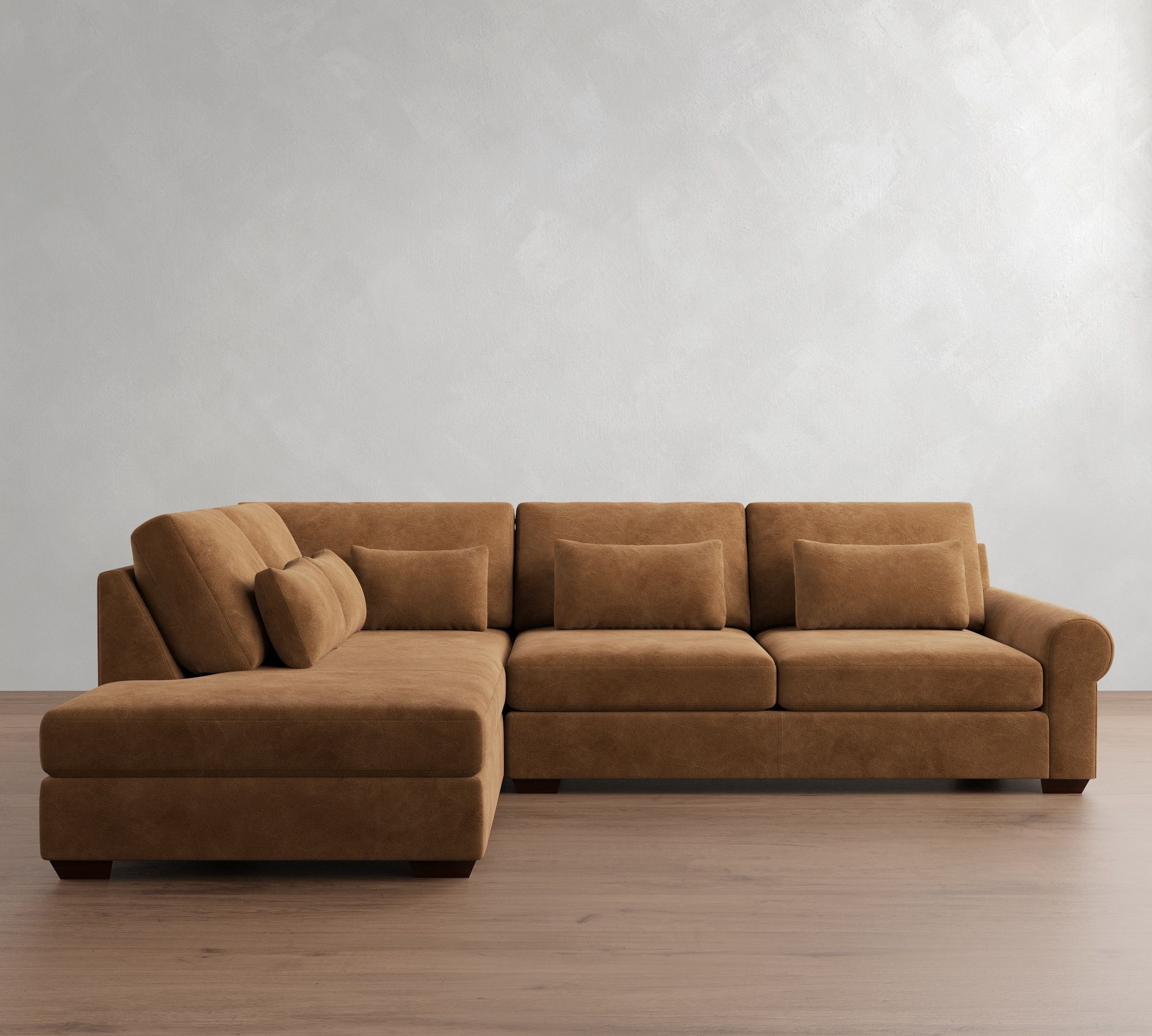 Big Sur Roll Arm Deep Seat Leather Return Bumper Sectional (122"&ndash;154") - thumbnail 2