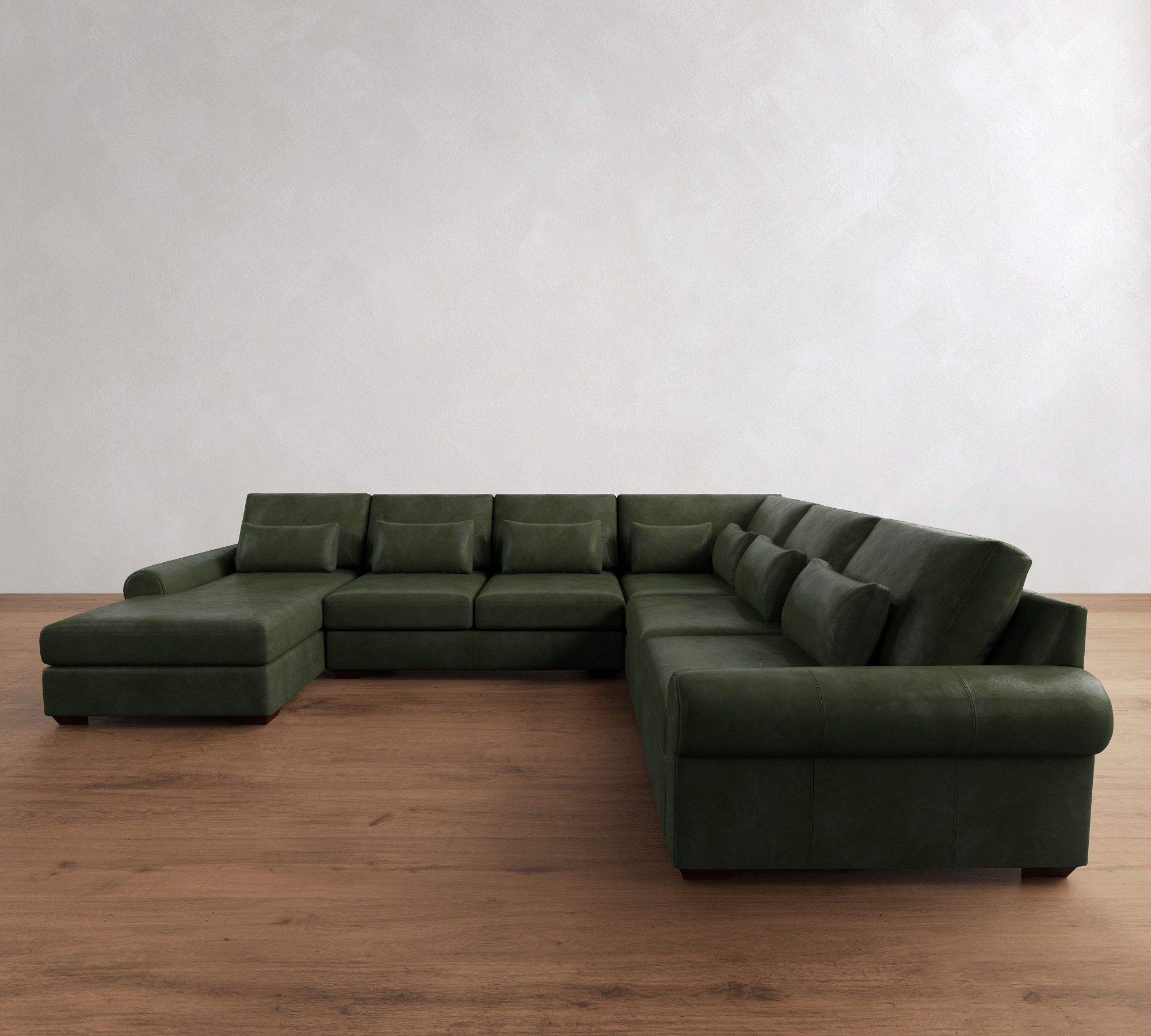 Big Sur Roll Arm Deep Seat Leather L-Shaped Chaise Sectional (151")