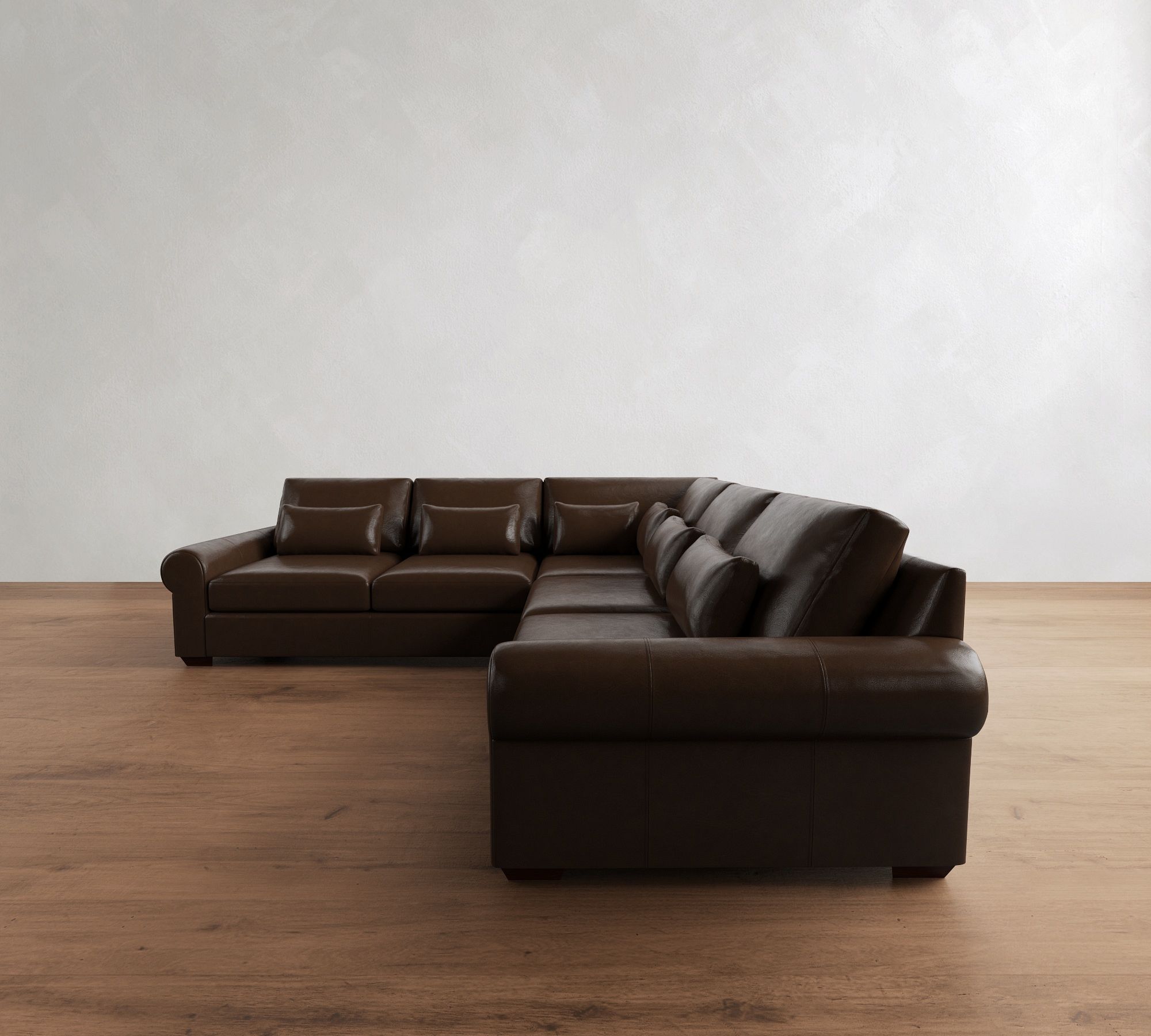 Big Sur Roll Arm Deep Seat Leather 3-Piece L-Shaped Sectional (122")