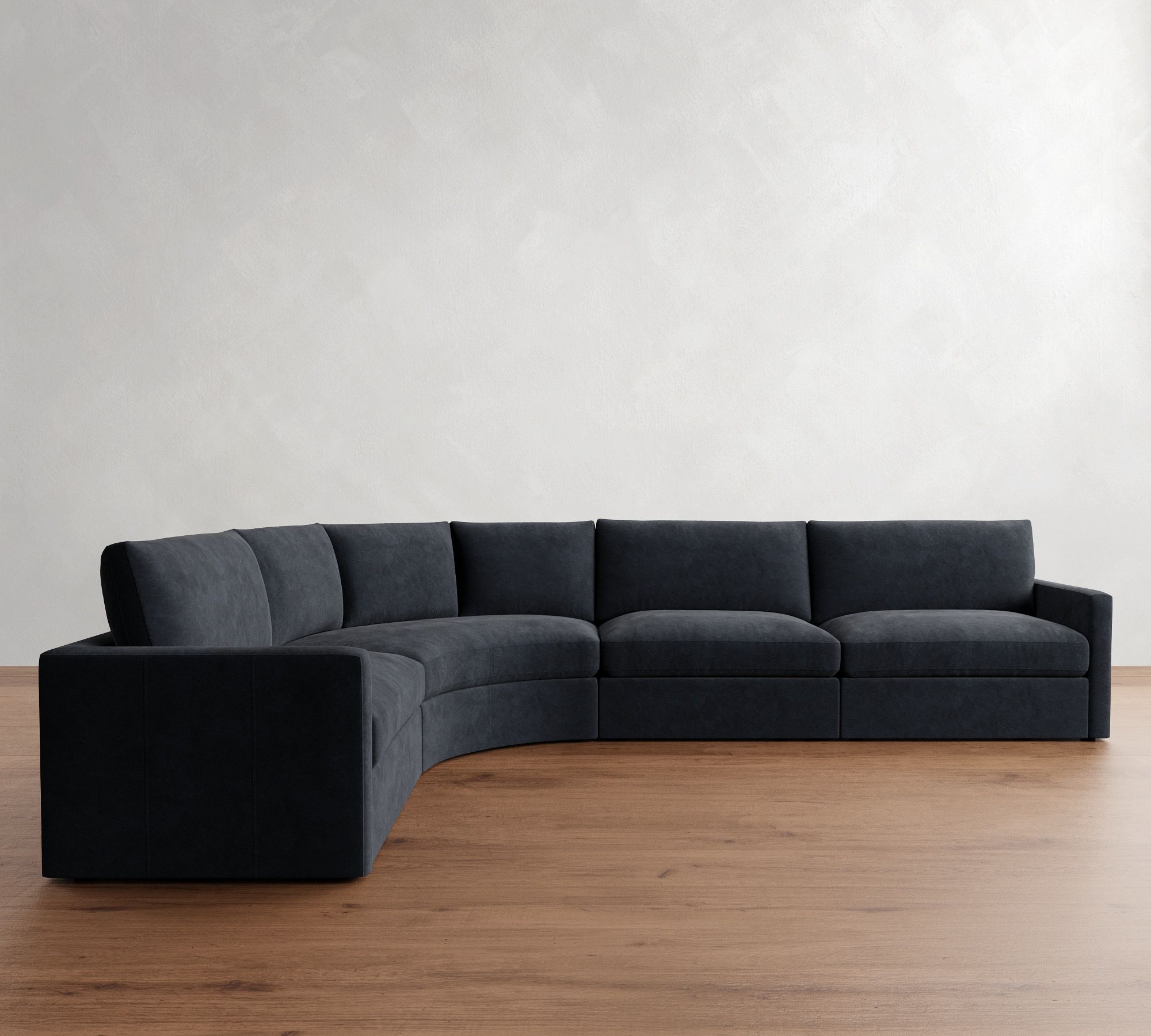 Westwood Slim Arm Leather 4-Piece Curved Wedge Sectional (145")