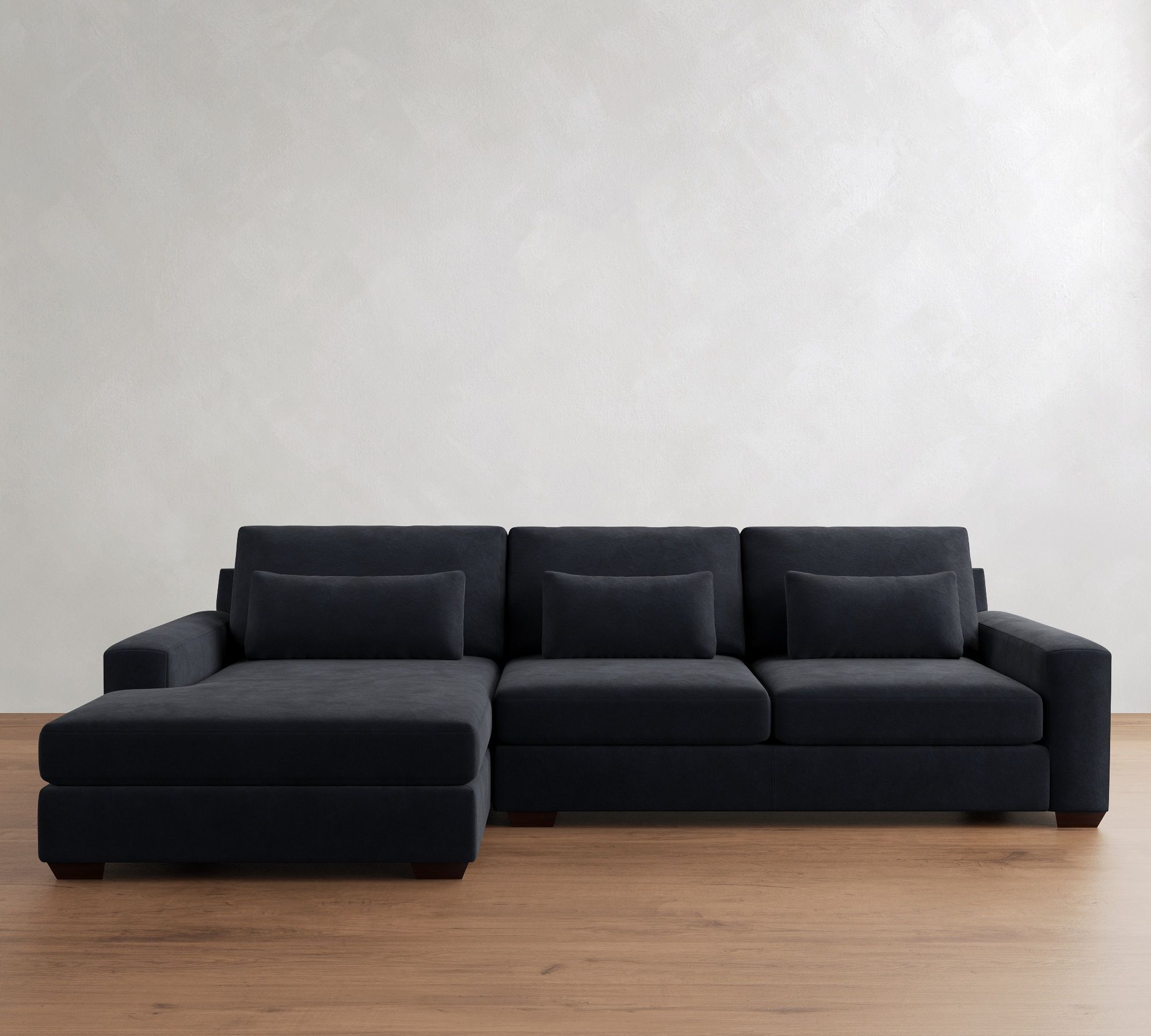 Big Sur Square Arm Deep Seat Leather Chaise Sectional (115"&ndash;157")