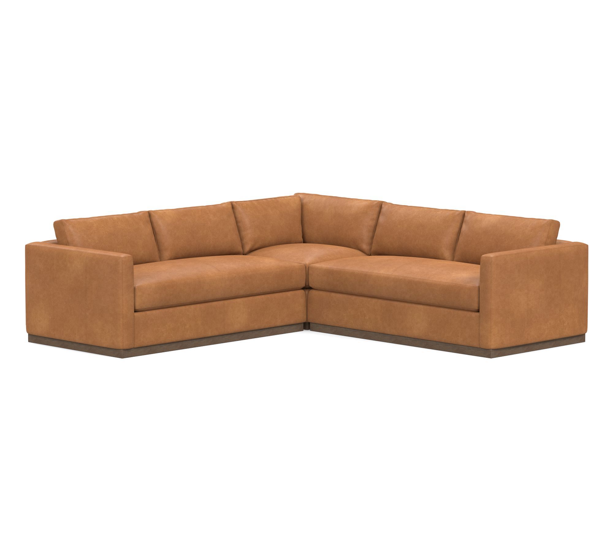 Carmel Slim Arm Leather Wood Base 3-Piece L-Shaped Sectional (110")