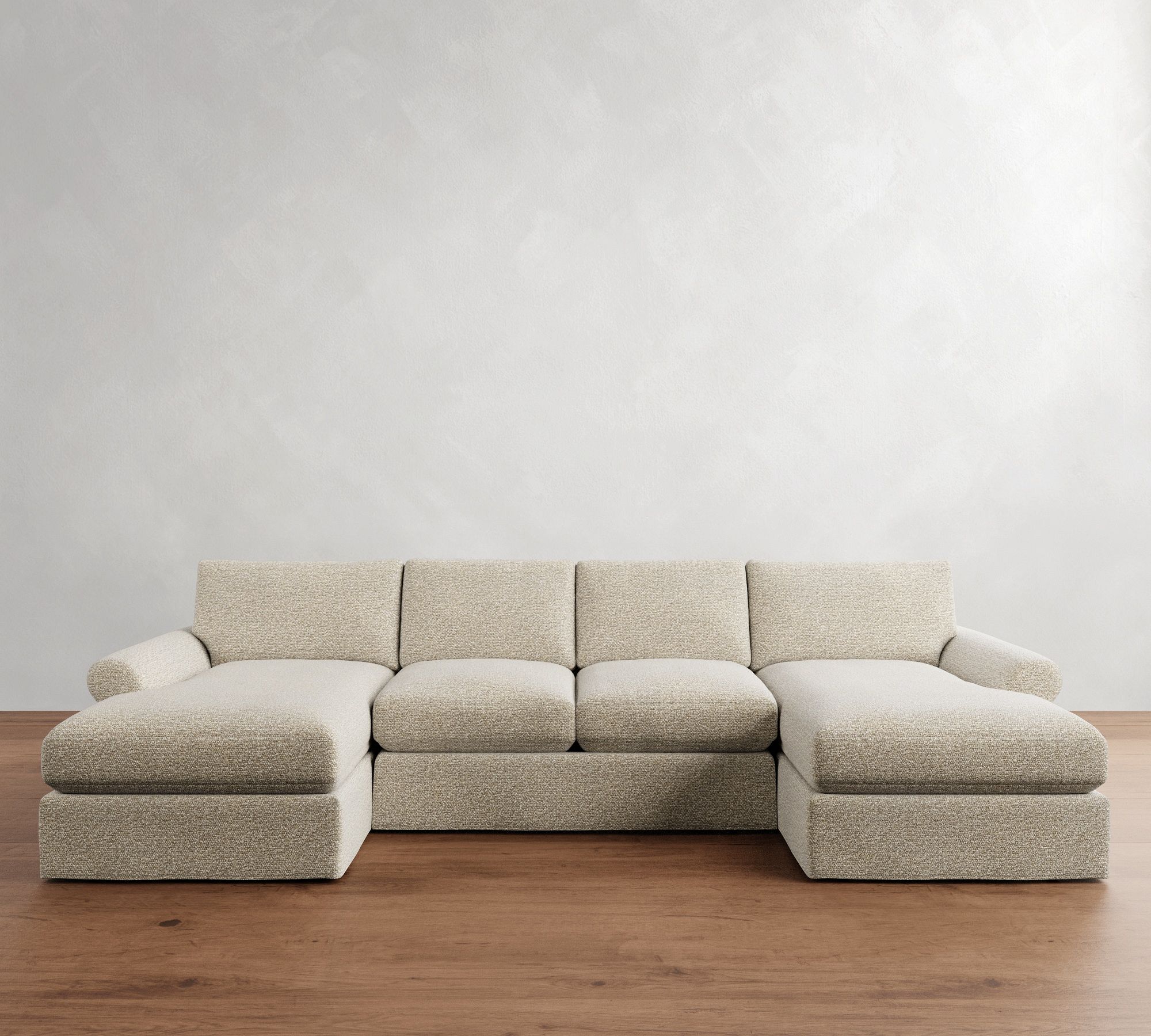 PB Comfort Modern Roll Arm Slipcovered Double Chaise Sectional (135"-170")