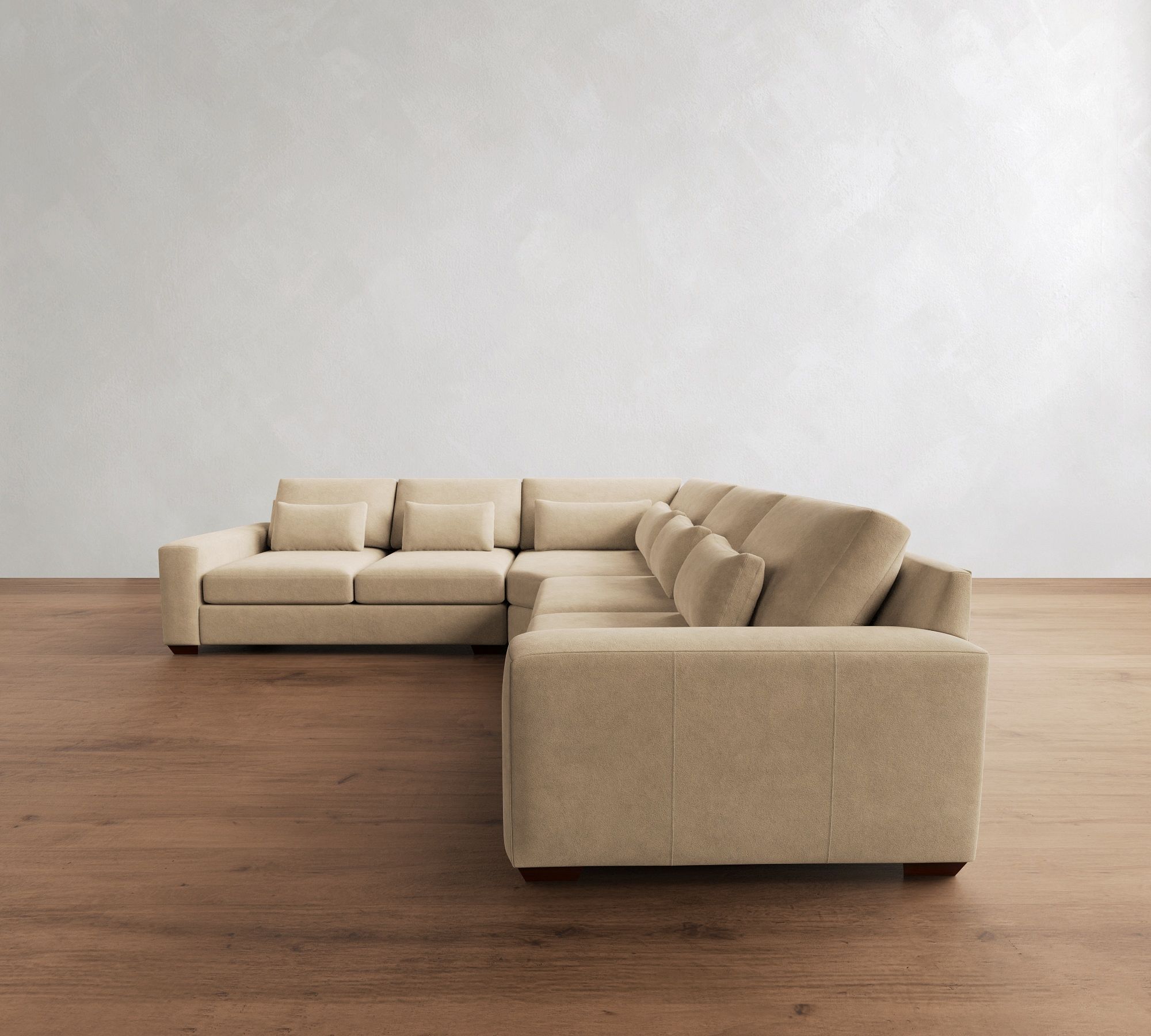 Big Sur Square Arm Deep Seat Leather 3-Piece L-Shaped Wedge Sectional (129")