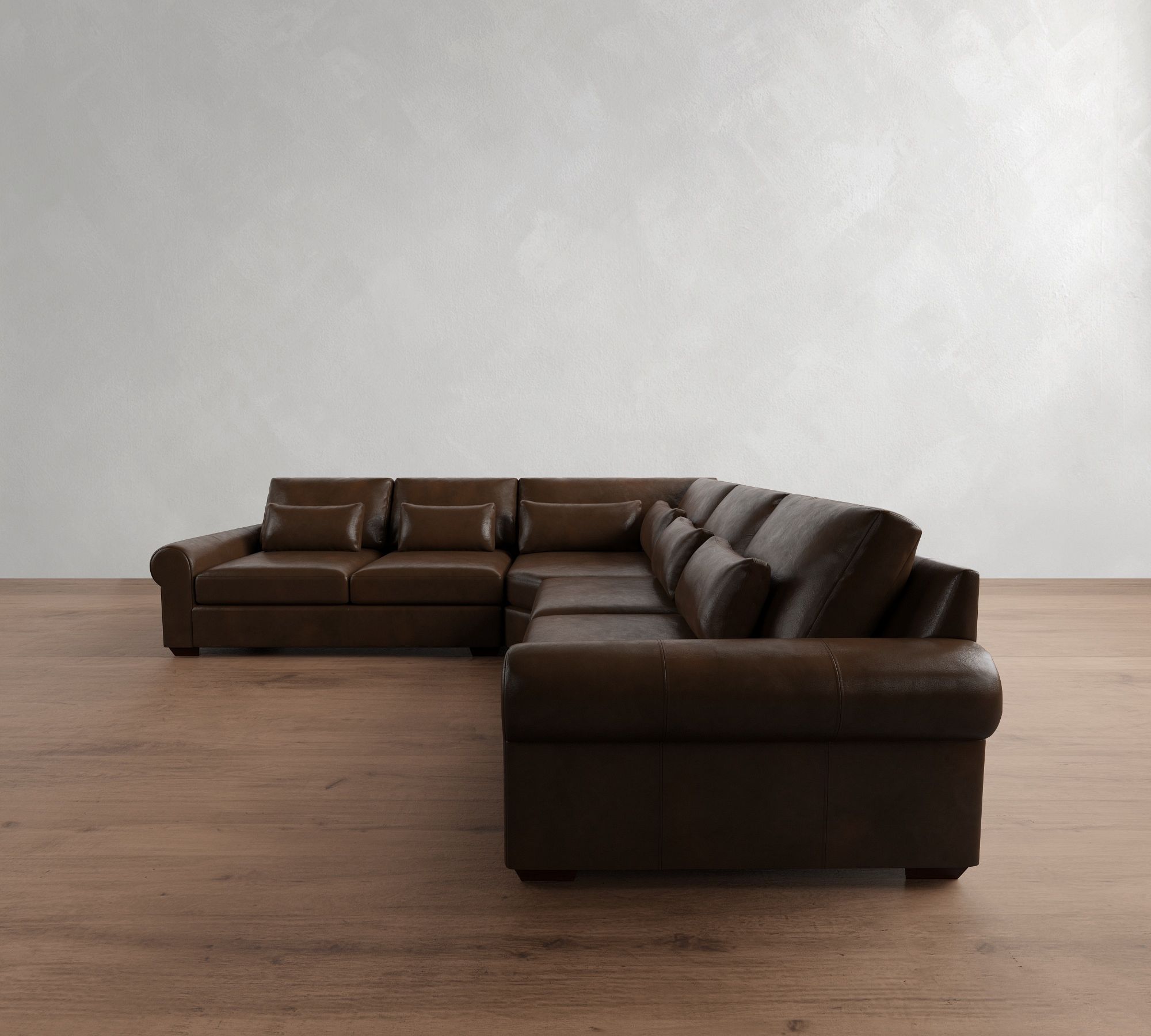 Big Sur Roll Arm Deep Seat Leather 3-Piece L-Shaped Wedge Sectional (130")