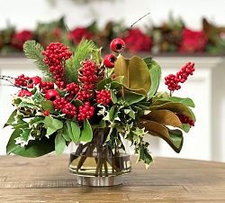 Handcrafted Faux Pine Berry in Glass Vase
