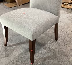 Open Box: PB Comfort Roll Upholstered Dining Chair - Premium Performance Basketweave Light Gray, Espresso Legs