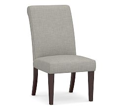 Open Box: PB Comfort Roll Upholstered Dining Chair - Premium Performance Basketweave Light Gray, Espresso Legs