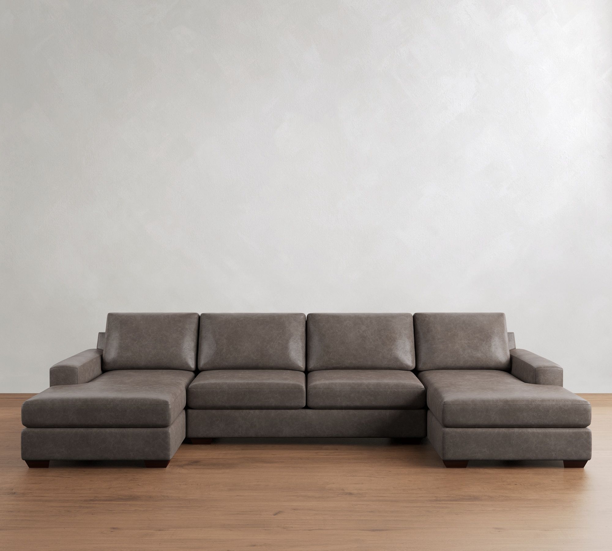 Big Sur Square Arm Leather Double Chaise Sectional (145"&ndash;197)