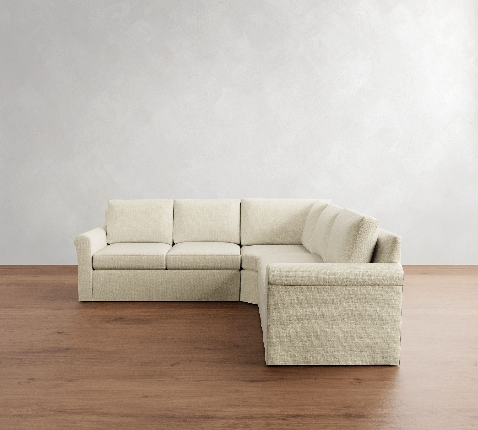Cameron Modern Roll Arm Slipcovered 3-Piece L-Shaped Wedge Sectional (105")