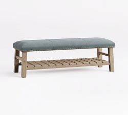 Open Box: Caden Leather Bench, Large (54" W) - Keystone Azure, Seadrift