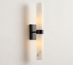 Open Box: Frances Alabaster Double Tube Sconce (22") - Matte Black