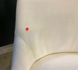 Open Box: Layton Upholstered Dining Armchair - Performance Basketweave Warm White, Sandwash