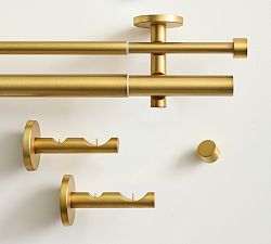 Open Box: Standard Modern Hardware Double Rod &amp; Hidden Connection Wall Bracket (60"-108") - Brass