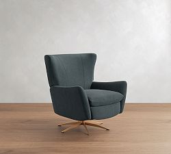 Open Box: Wells Tightback Swivel Recliner - Rustic Chenille Slate, Brass Base