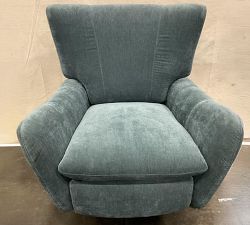 Open Box: Wells Tightback Swivel Recliner - Rustic Chenille Slate, Brass Base