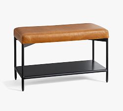 Open Box: Maison Leather Entry Shoe Bench (28") - Saddle Tan, Bronze