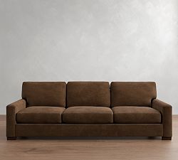 Open Box: Turner Square Arm Grand Sofa without Nailheads(104"W, 44"D), 3-Seat Cushion - Gravel Chocolate, Dark Walnut