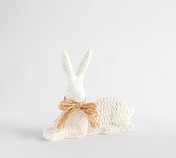 Open Box: Resin Woven Bunny, Laying (10.75"H) - White