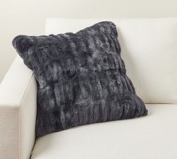 Open Box: Ruched Faux Fur Pillow (20") - Steel Blue