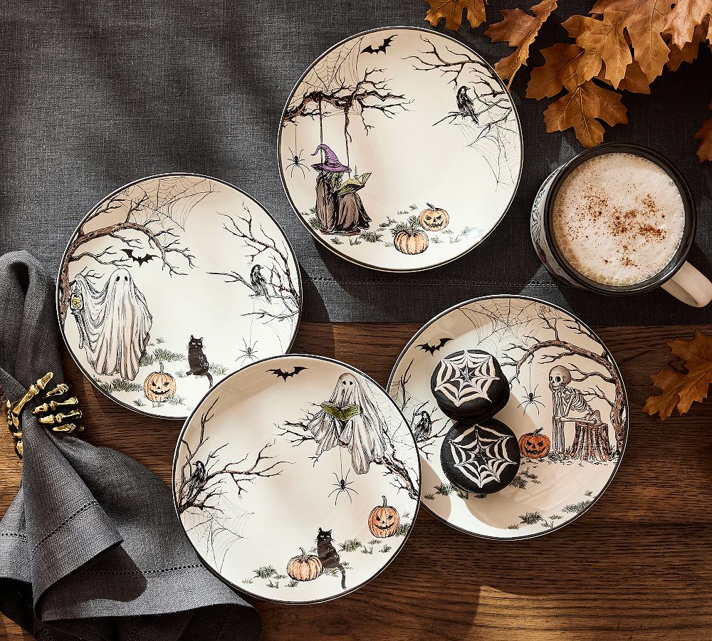 Midnight Manor Stoneware Appetizer Plates - Mixed Set of 4