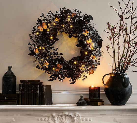 Faux Lit Berry and Butterfly Wreath
