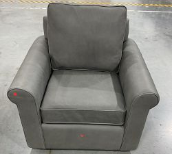 Open Box: Cameron Roll Arm Leather Swivel Armchair - Mason Pebble Graphite