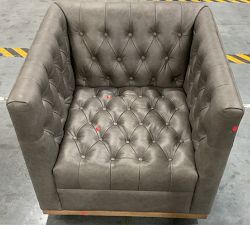 Open Box: Edgewood Leather Swivel Armchair without Nailheads - Statesville Iron, Seadrift