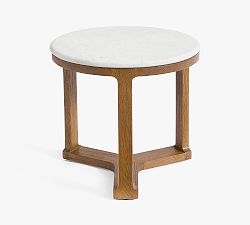 Open Box: Winslow Round Marble Bunching End Table (22") - Tobacco Brown, White Baswara